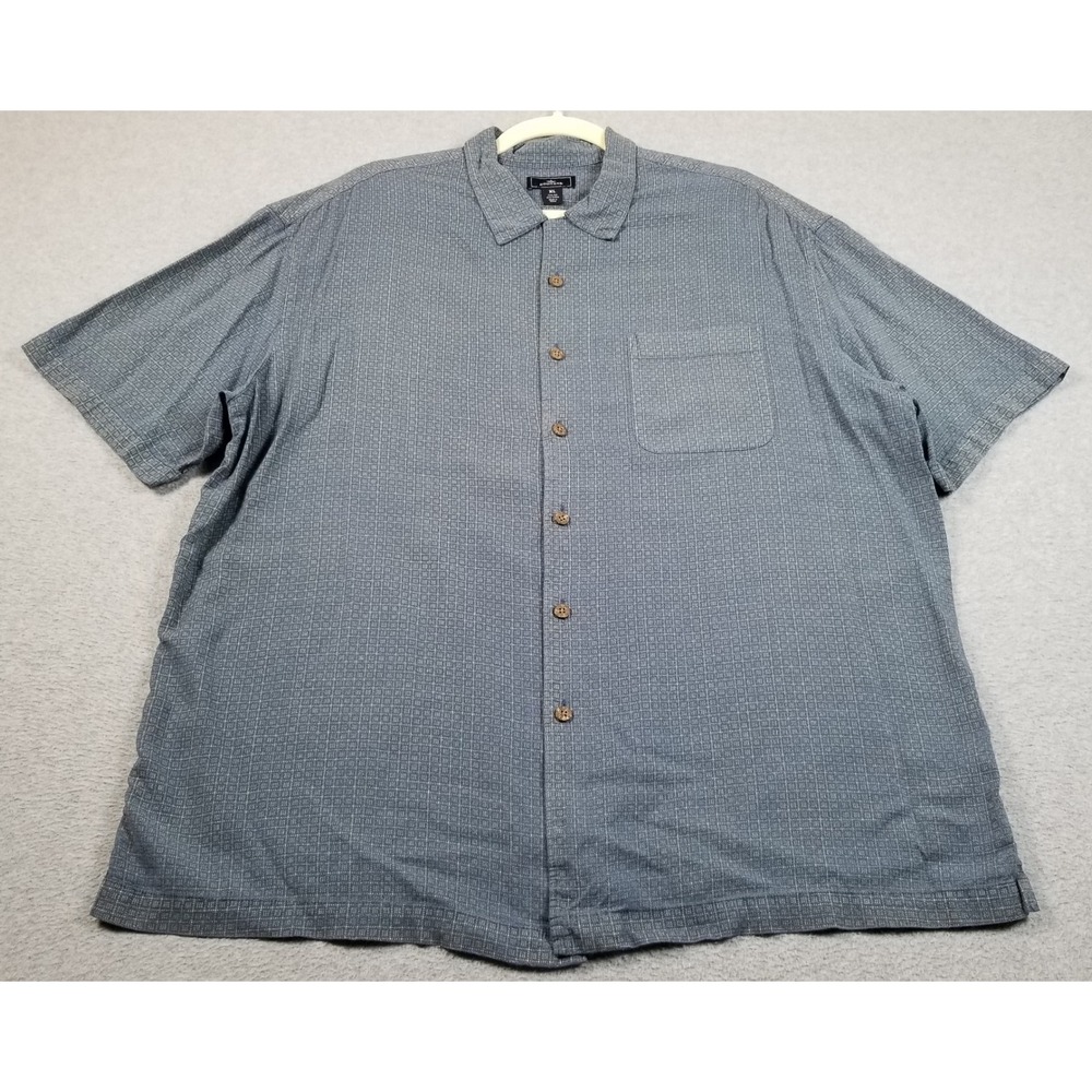 Dockers Button Up Shirt Mens XL Blue Yellow Geometric Short Sleeve Casual Silk